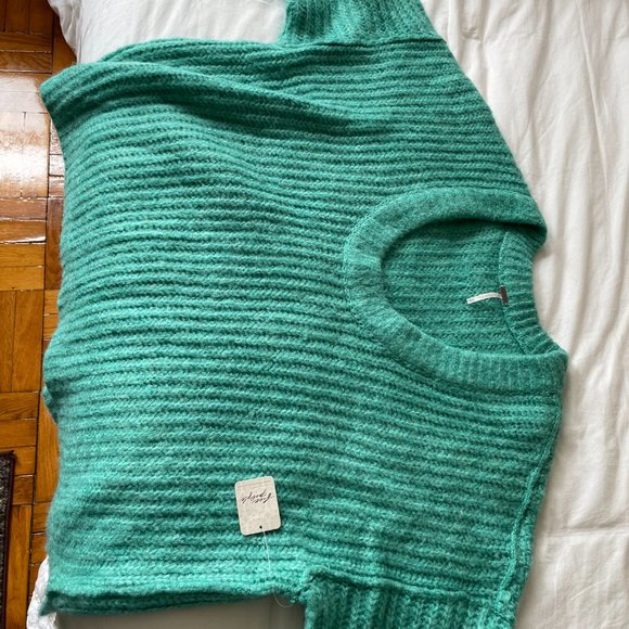 Free People Blue Bell V-Neck Sweater - Electric Teal NWT - Picture 15 of 15